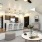 a large living room with a white floor and a white table